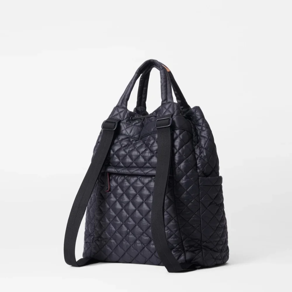 MZ WALLACE Metro Convertible Black Quilted Nylon Leather Trim Backpack - Picture 2 of 15